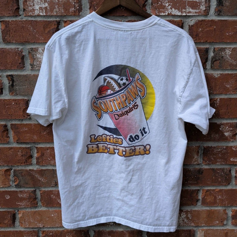 Gildan Southpaws Daiquiris T-Shirt Mens Large White Lefties Do It Better Graphic